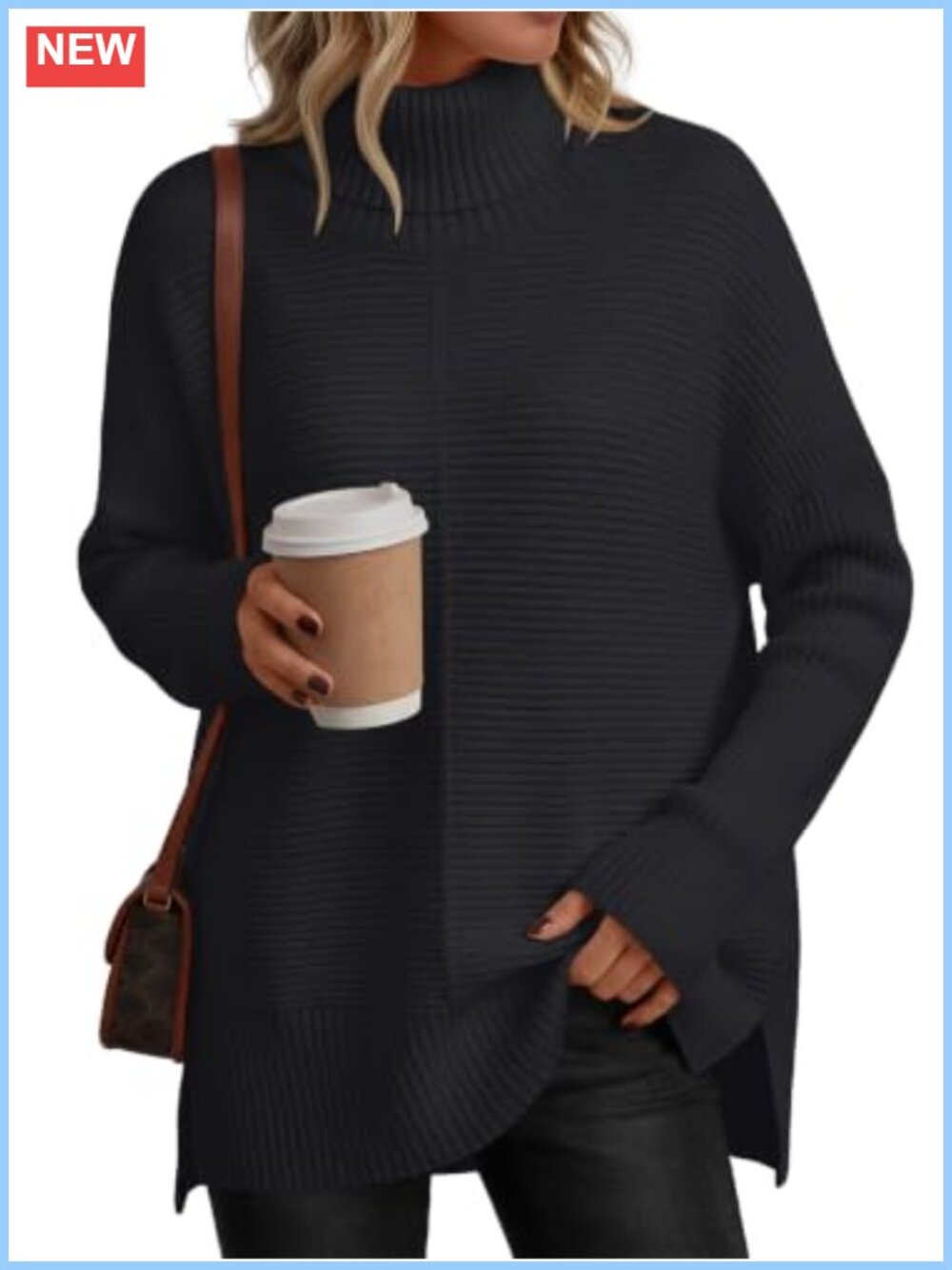 Oversized Roll Neck Turtleneck Sweater Long Tunic Pullover